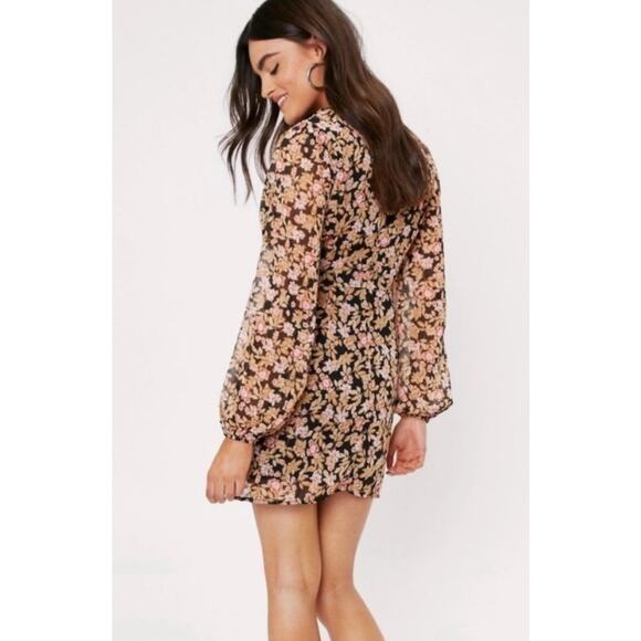 Nasty Gal Nothin'Bud Love Floral Long Sleeve Mini Dress in Women's Size 6 - Picture 3 of 7